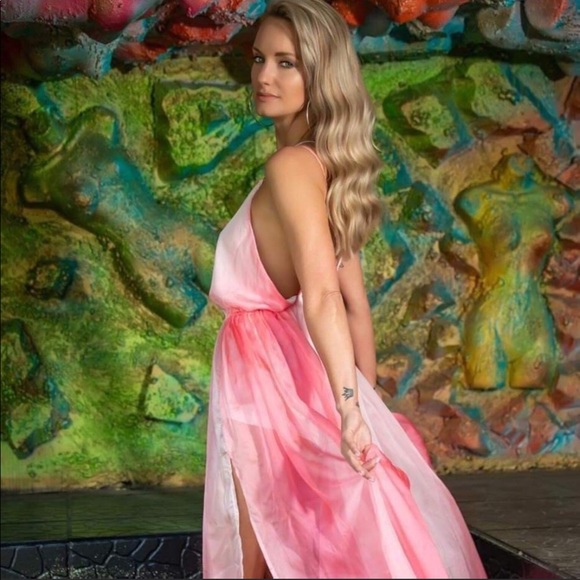 Ombre’ Peachy Pink White Criss Cross Romper Maxi - Picture 2 of 9